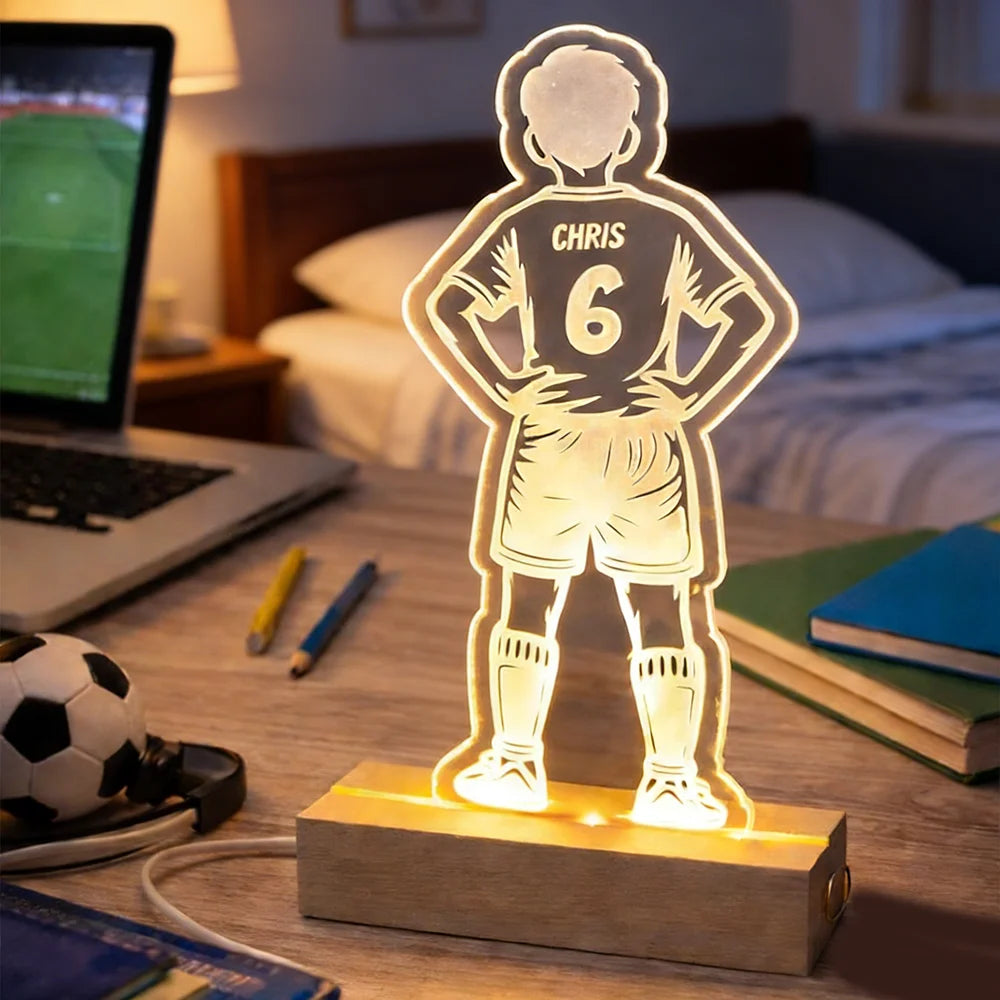 Personalized Football Acrylic Night Light Custom Name Number Jersey Sign Sports Fan Gift for Coach Player Bedroom Decor