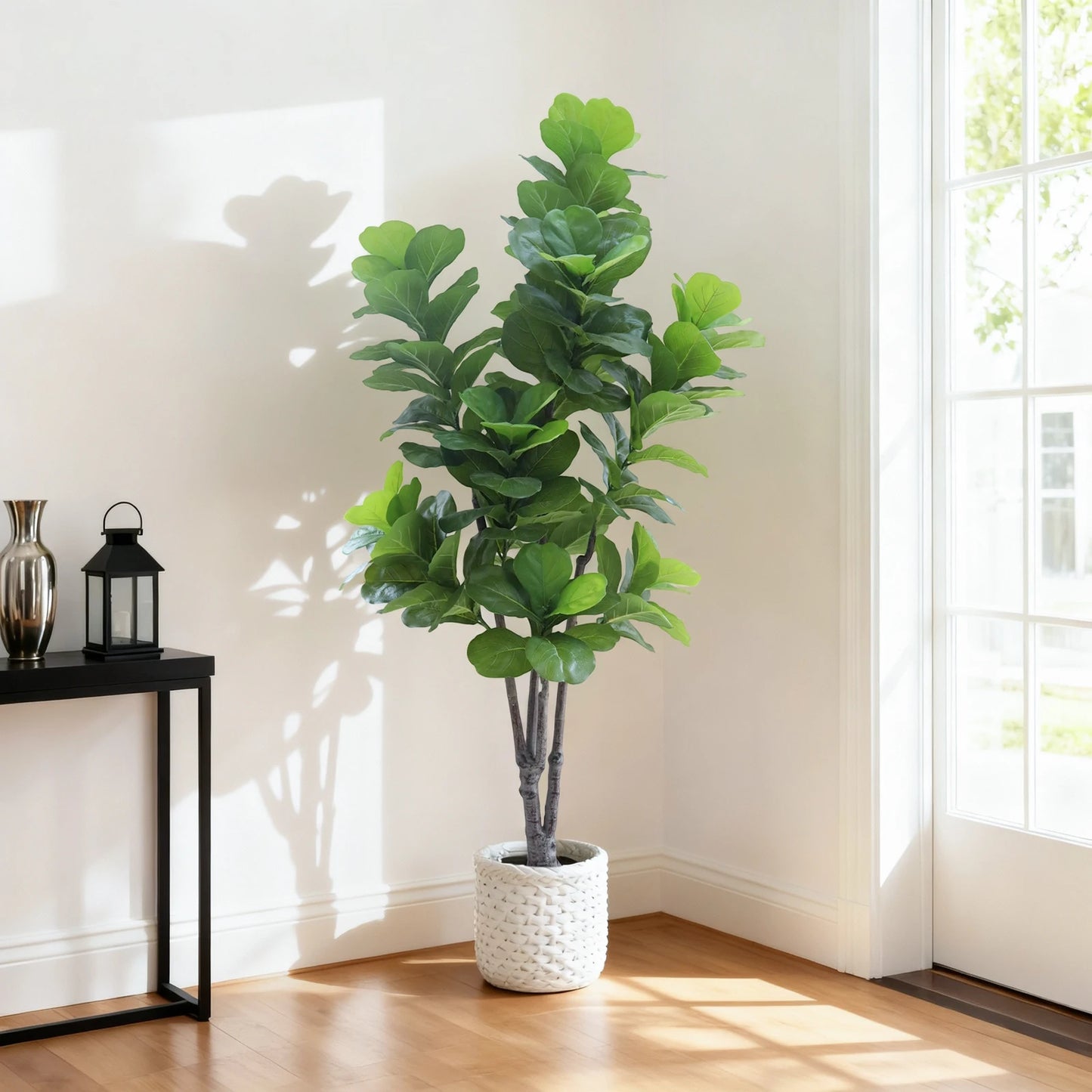 TWISTER.CKCN Fiddle Leaf Fig Tree With Pot Artificial Indoor Outdoor Decor