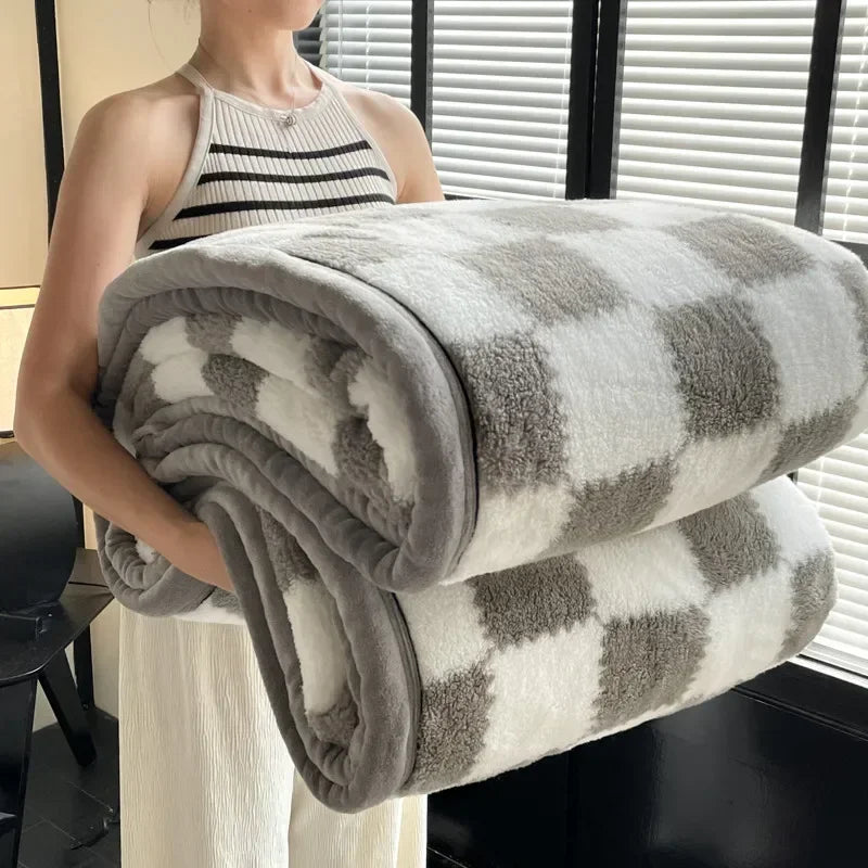 Winter Thick A Grade Plaid Coral Fleece Soft Warm Thick Bed Blankets Plush Sofa Blanket Bedding Sheet Home Office Supplies