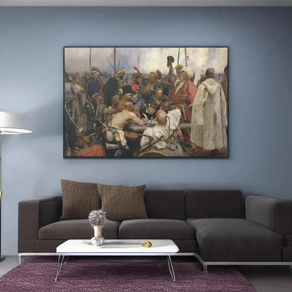 The Reply of The Zaporozhian Cossacks To Sultan Mehmed IV Canvas Painting Ilya Repin Famous Poster Painting Wall Art Decor