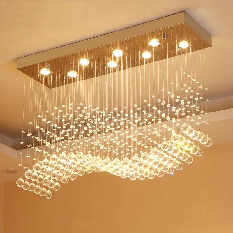 K9 Crystal Chandeliers LED  Chrome Finished Light Wave Art Decor Modern Suspension Lighting Hotel Villa Hanging Lamp