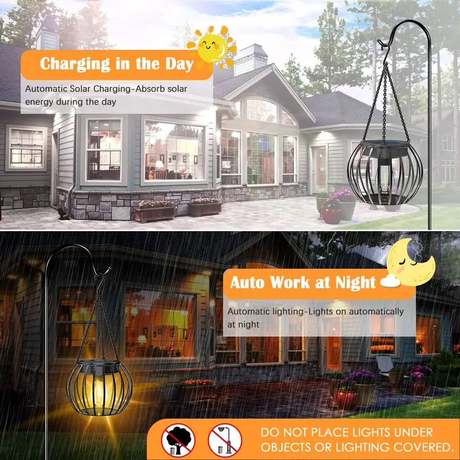 2 Pack 15 Solar Lights Outdoor Decorative Metal Solar Lanterns Outdoor Waterproof Hanging Lights for Outside Lanterns for Garden