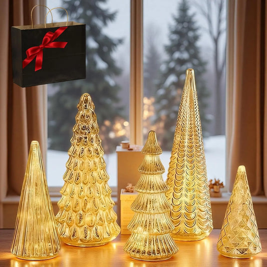Set of 5 Illuminated Mercury Glass Trees With Light Versatile LED Christmas Trees For Tabletop DIY Decoration Desktop Ornament