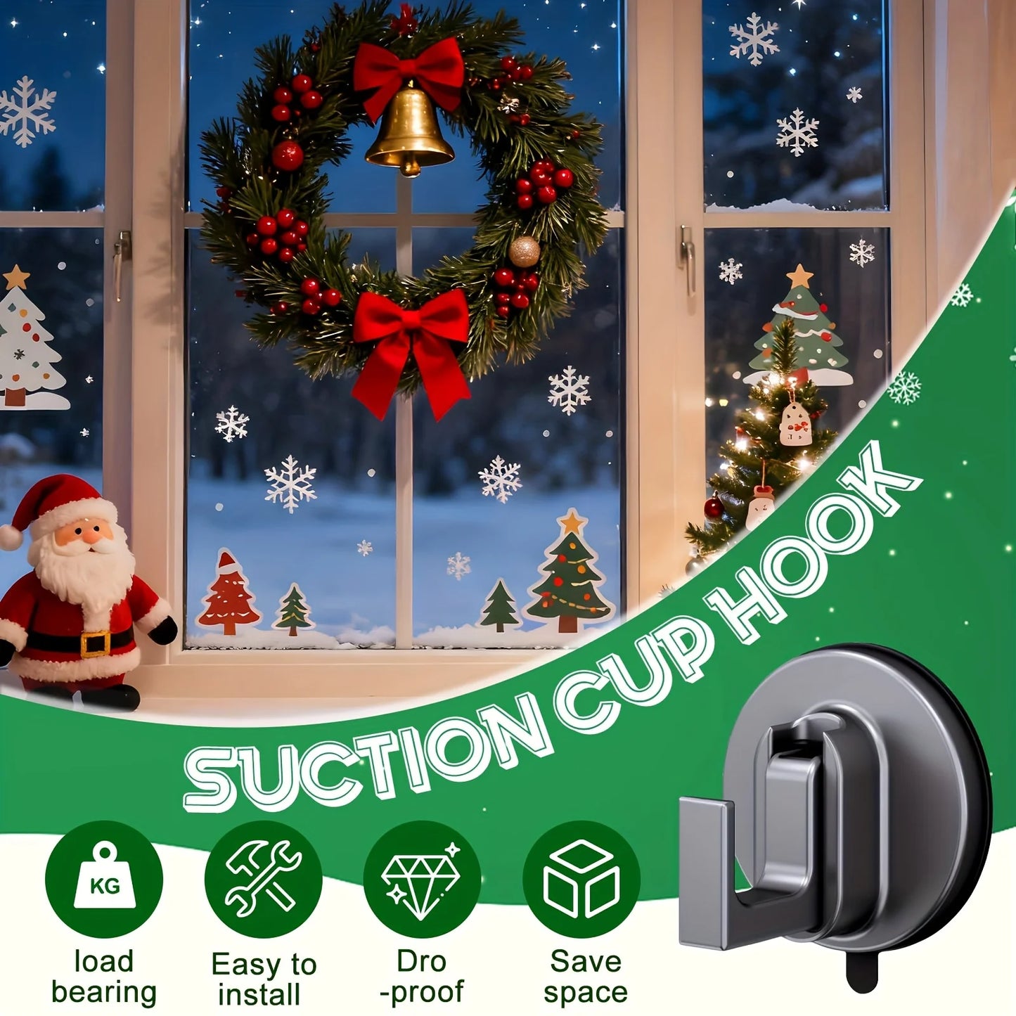 2pcs Suction Cup Hooks for Front Door Wreaths, Suction Cup Hooks for Shower, No Drill SuctionCup Hook, Towels Holder Hook