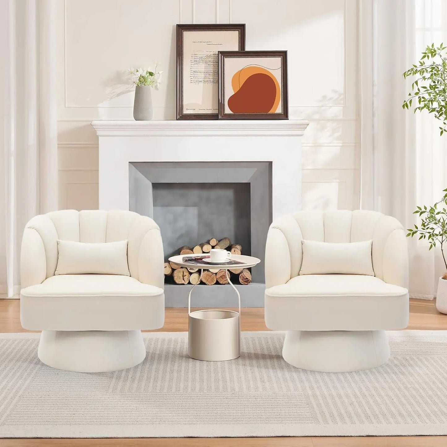 360° Swivel Barrel Accent Chair Modern Round Armchair with Striped Backrest & Plush Padding Velvet Fabric Upholstered Armchair