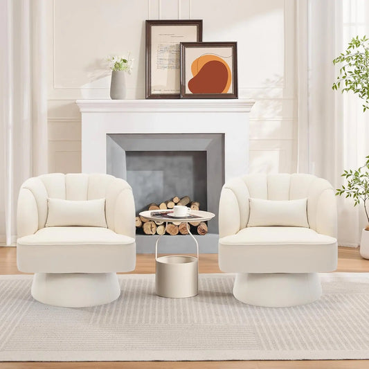 360° Swivel Barrel Accent Chair Modern Round Armchair with Striped Backrest & Plush Padding Velvet Fabric Upholstered Armchair