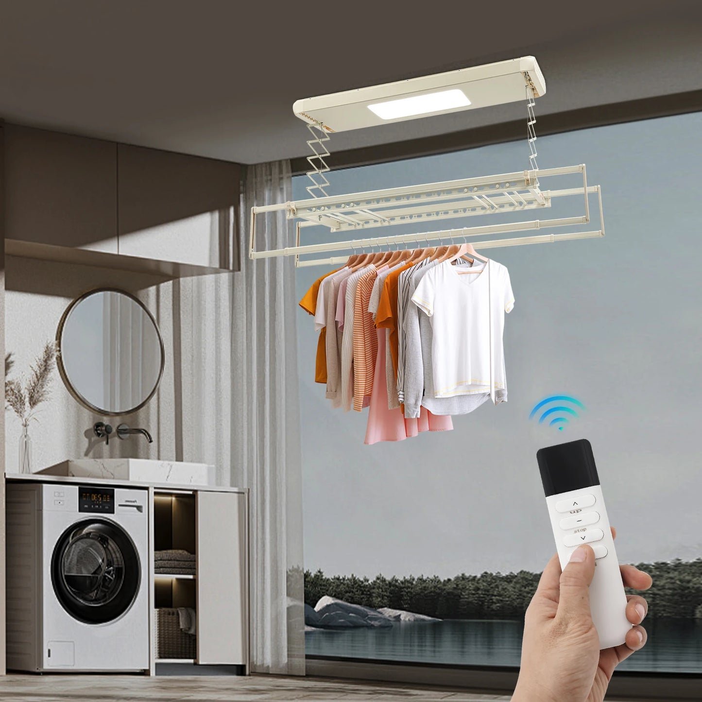 Bymaocar Retractable Electric Clothes Drying Rack With LED Light