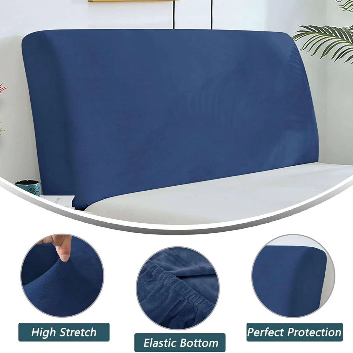Velvet Bed Headboard Cover All-Inclusive Design Solid Color Elastic Protection Headboard Protection Cover for Single Double King