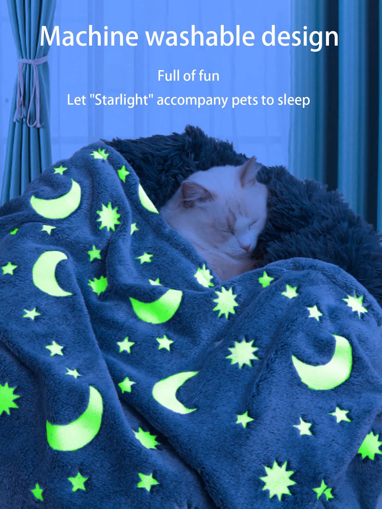Star Moon Dog Throw Blanket Glow in The Dark, Pet Throw Blankets Luminous, Soft Plush Glow Throw Blankets for Dogs Puppy Cats