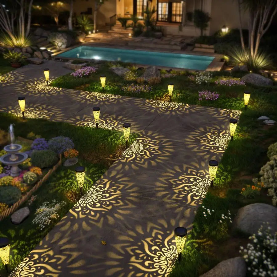 Pack Solar Lights Outdoor Garden Decorative Mandala Solar Garden Lights with Warm Light Waterproof Solar Pathway Landscape Light