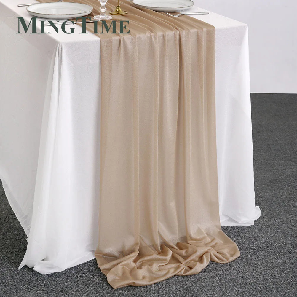 Table Runner Sheer Chiffon-like Boho Wedding Party Bridal Birthday Christmas Decorations Peach Khaki White Gold Green Color etc.