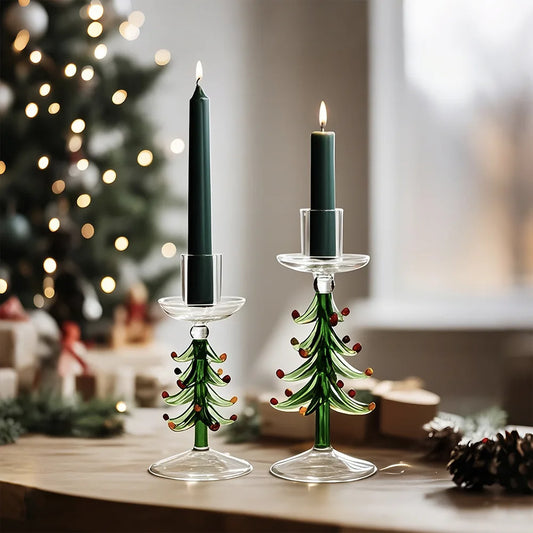 Nordic Christmas Trees Candle Stick Holder Tabletop Glass Borosilicate Candle Holders for Party Birthday Home Decor
