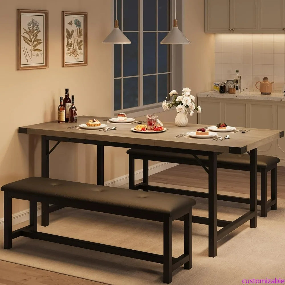 XMSJ Ideal House Expandable Dining Table Set With Benches