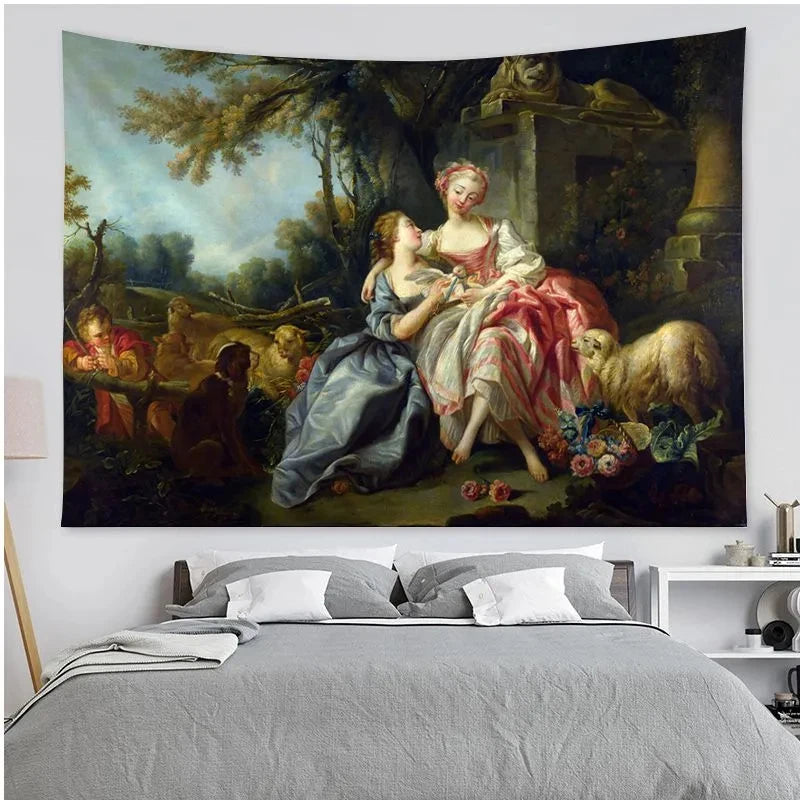 Renaissance Tapestry Oil Painting Art Tapestry Hippie Wall Hanging Tapestries Hanging Tarot Hippie Bedroom Dorm Wall Art Decor