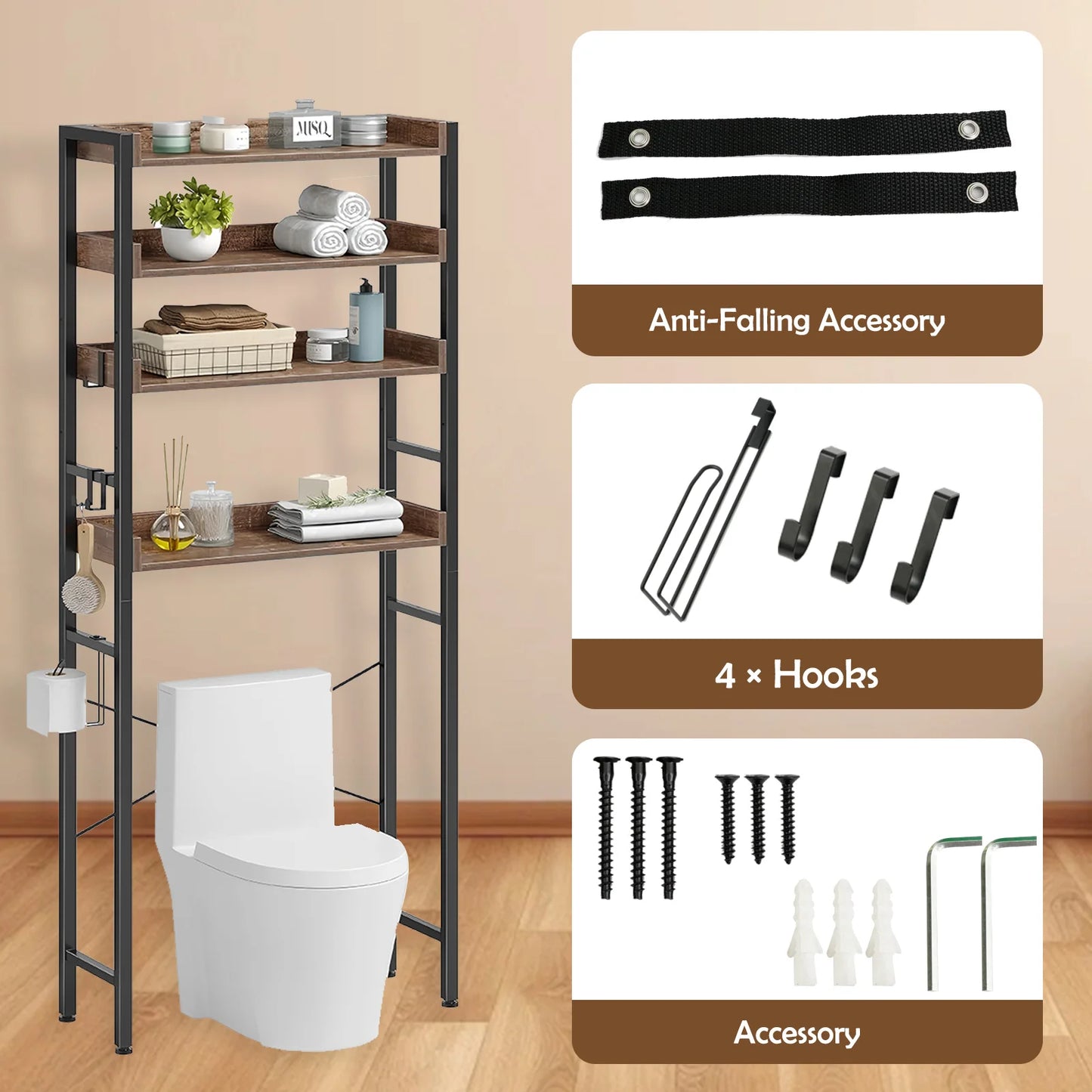 Over Toilet 4 Tier Storage Rack Organizer Freestanding