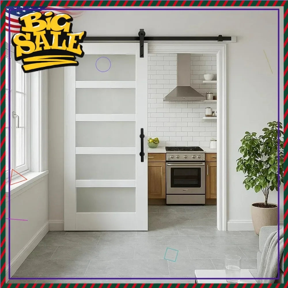 Hot sales36x84 Inch Frosted Glass Sliding Barn Door with Hardware Kit, Waterproof PVC Surface, Easy DIY Assembly