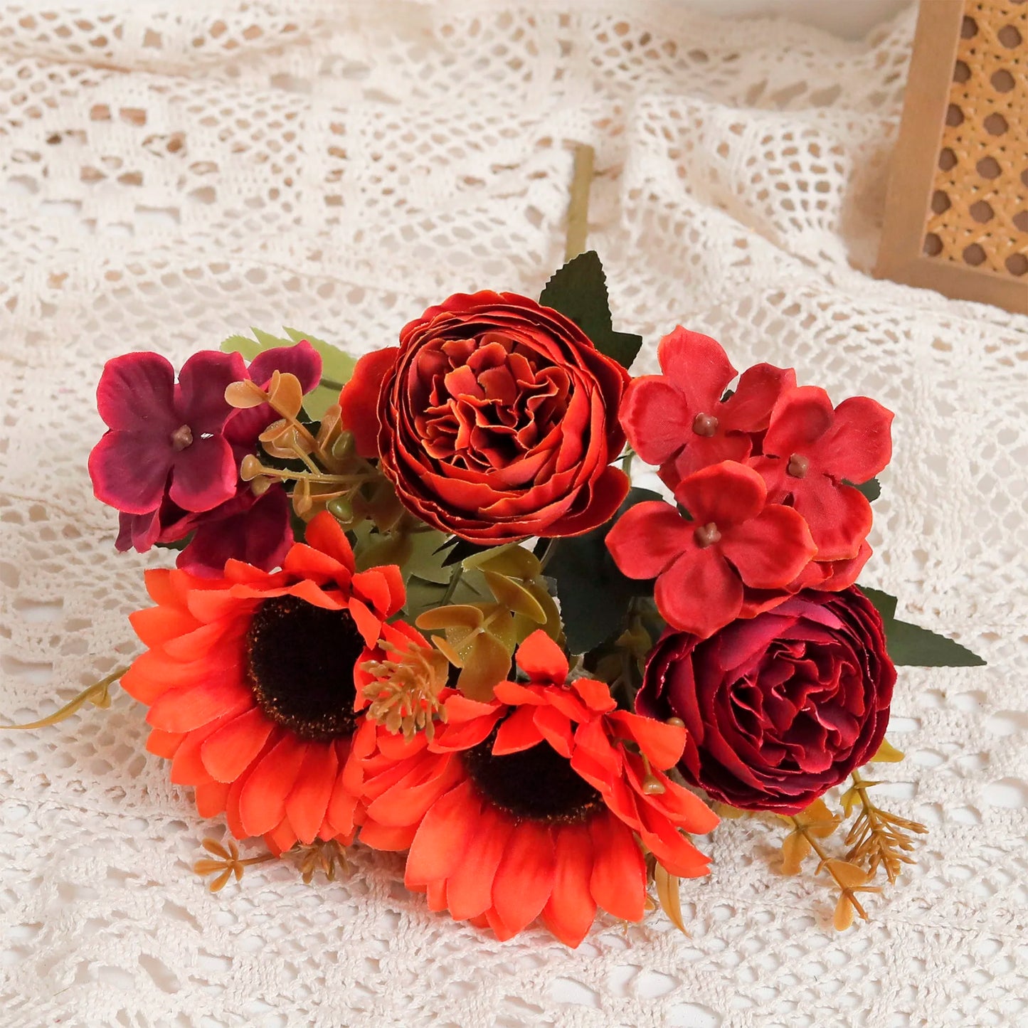 Autumn Sunflowers Peony Artificial Flowers Silk Bouquet Wedding Christmas Room Table Decoration For Vase Home DIY Fall Decor