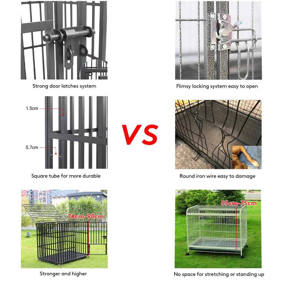 BORWARTH Iron Heavy Duty Dog Crate with Lockable Wheels Tray