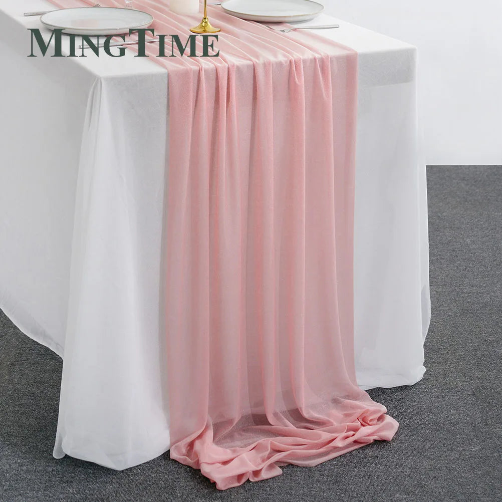 Table Runner Sheer Chiffon-like Boho Wedding Party Bridal Birthday Christmas Decorations Peach Khaki White Gold Green Color etc.
