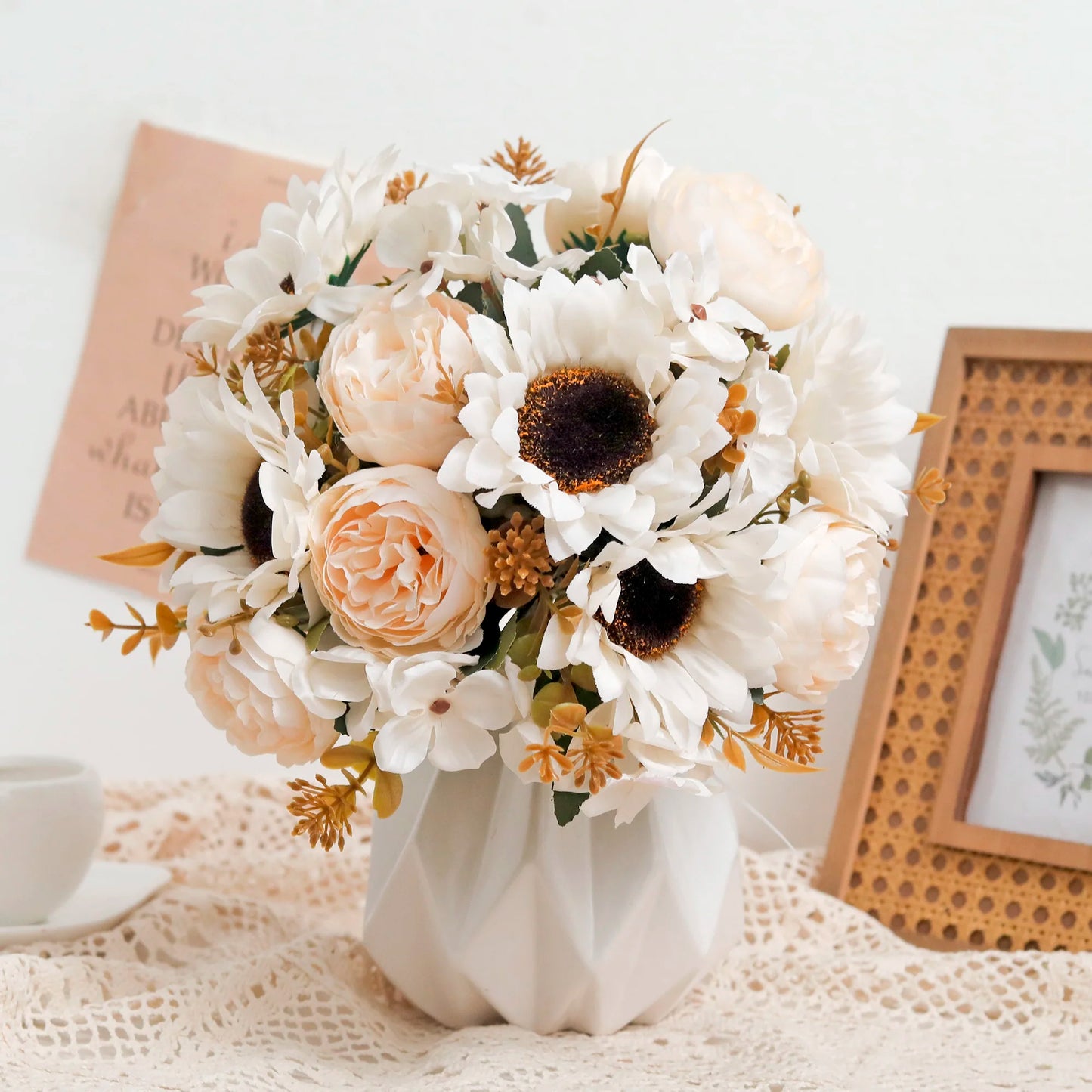 Autumn Sunflowers Peony Artificial Flowers Silk Bouquet Wedding Christmas Room Table Decoration For Vase Home DIY Fall Decor