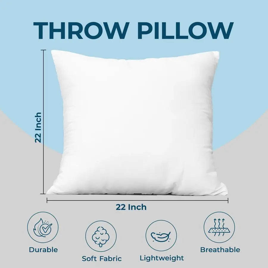 Throw Pillows Set of 4, White u2013 22 x 22 Inches Down Alternative Pillows for Bed, Sofa, and Couch Fluffy Decorative Stuffer