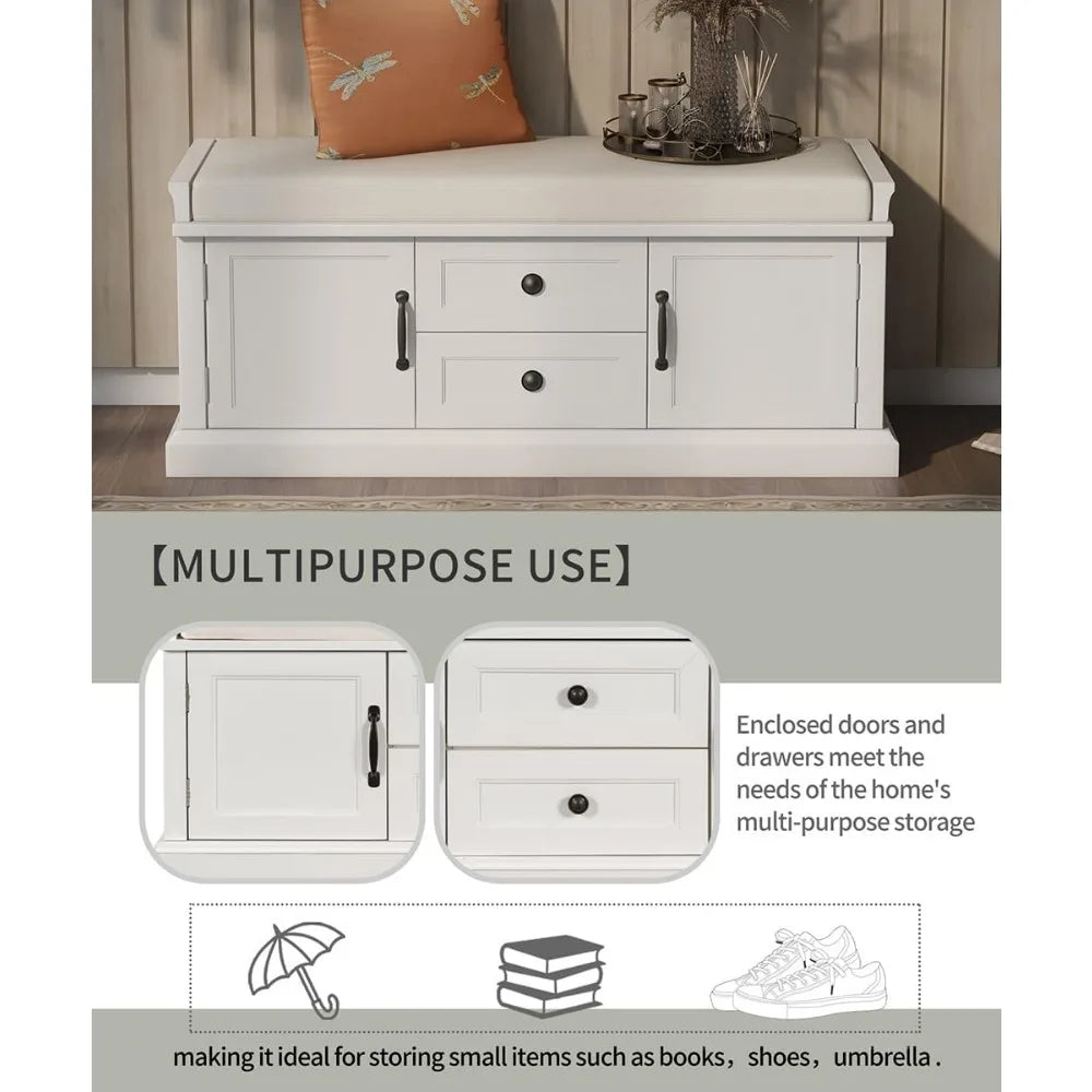 Storage Bench With Drawers And Cabinets Removable Cushion