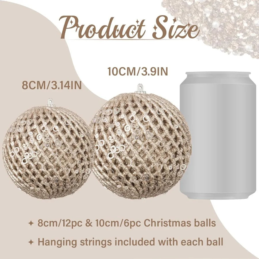 Christmas Ball Ornaments Glitter Shatterproof Hanging Xmas Decorations Wedding