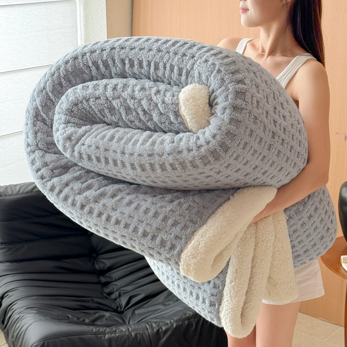 Spring Autumn Thick Warm Fleece Blanket Double Layer Artificial Lambswool Throws Blankets for Sofa or Bed Queen Double Comforter