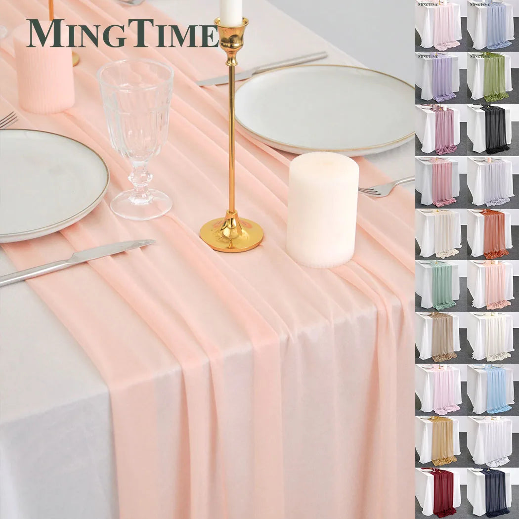 Table Runner Sheer Chiffon-like Boho Wedding Party Bridal Birthday Christmas Decorations Peach Khaki White Gold Green Color etc.