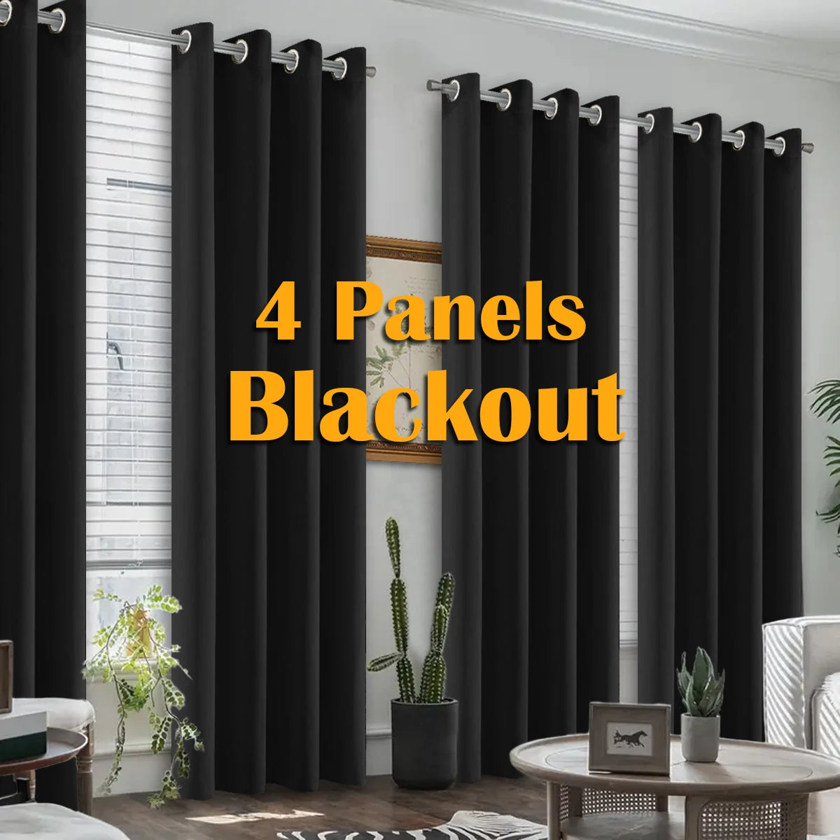 4Pcs Blackout Curtains Heat Insulated Grommet Living Room