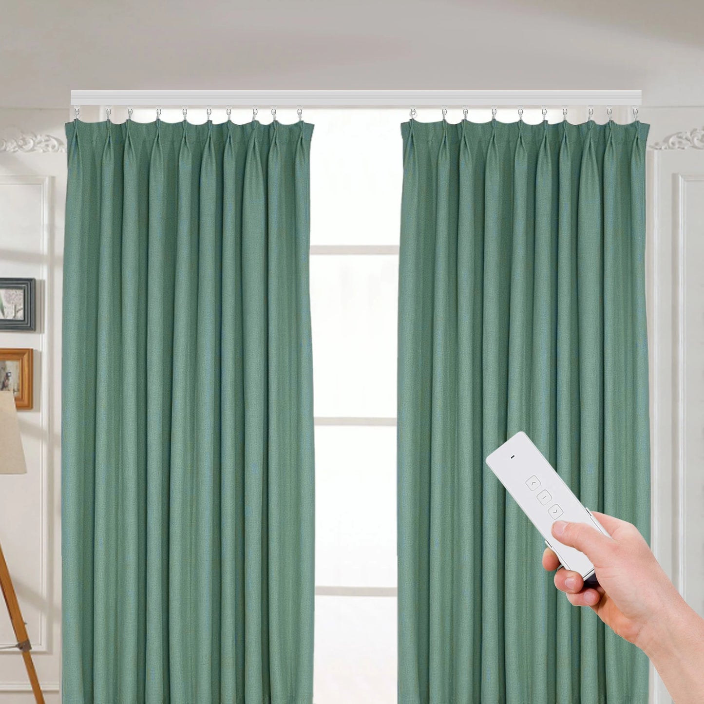 Motorized Curtain Rail W/ Remote & App Control , Smart Electric Curtain Track Compatible W/ Alexa Google Home