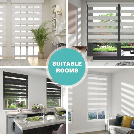 Cordless Zebra Blinds for Windows, Modern Dual Layer Zebra Blinds with Light Filtering amp Privacy Control,Easy Install Zebra Bl
