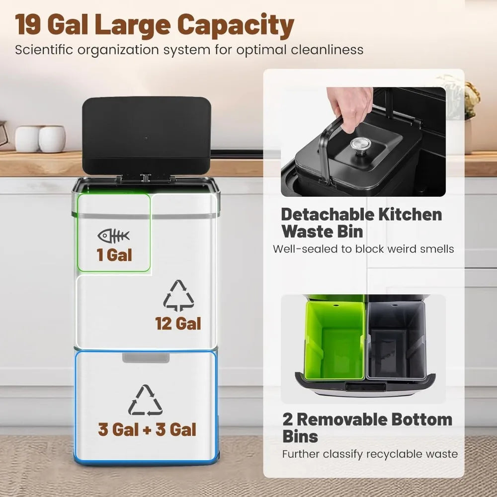 Stainless Steel 19 Gal Kitchen Trash Can With Motion Sensor