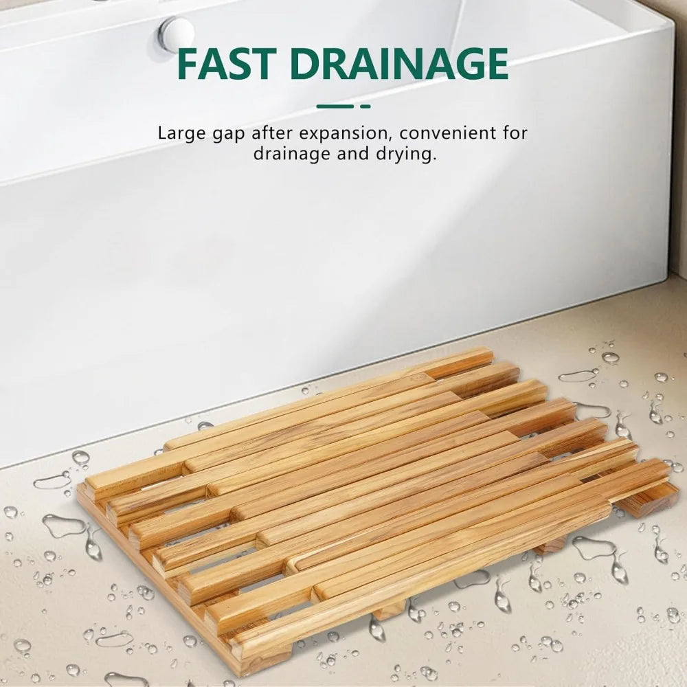 Color Teak Shower Mat DurableWeatherproof AdjustableLength NonSlip BathroomMat SpaSafe Outdoor
