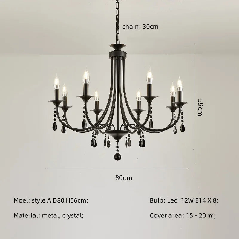 American Black Metal E14 Led Chandelier Living Room Crystal Hanging Lamp Art Decor Home Lighting Led Lamparas Luminarias