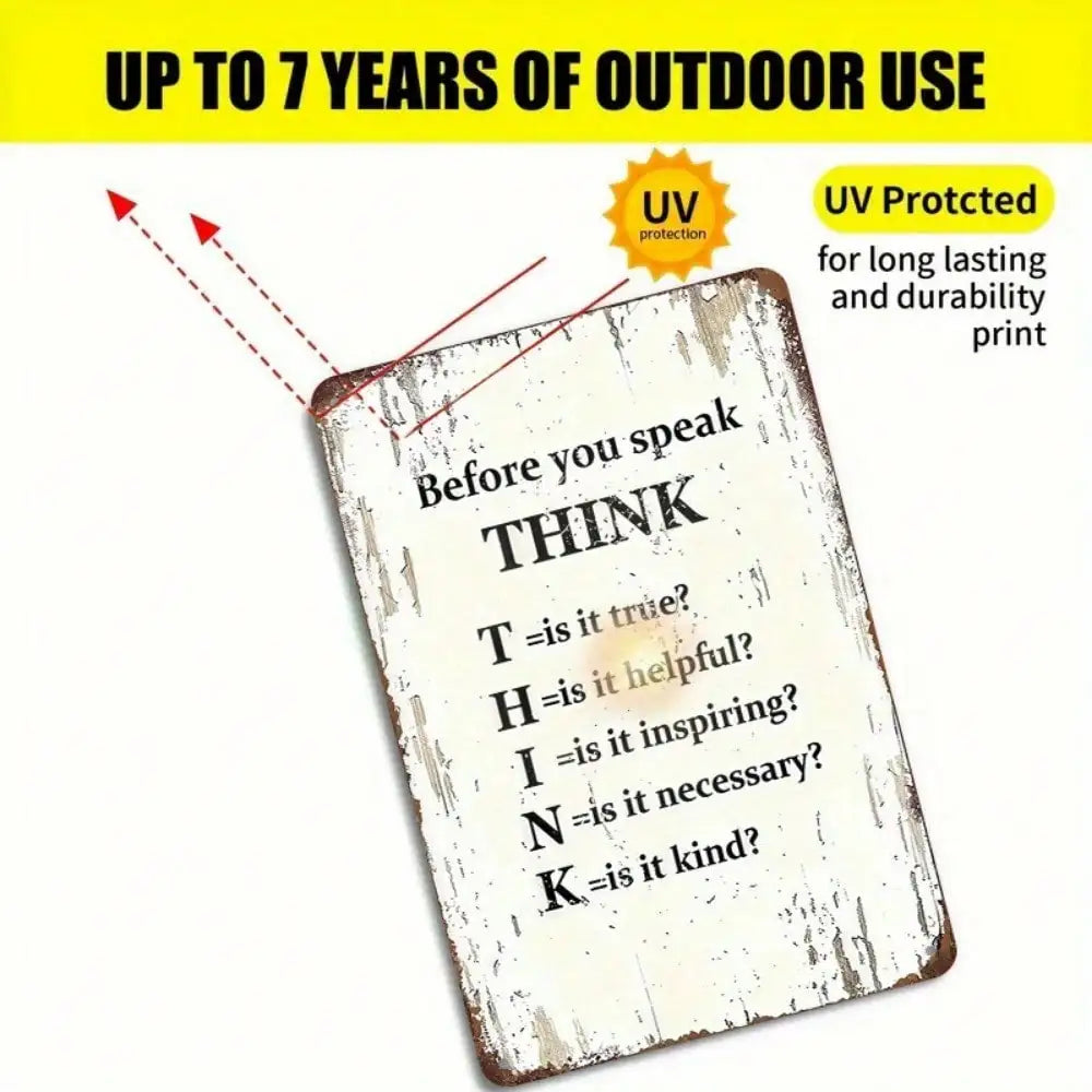 1PC Tin Sign THINK Before You Speak - Motivational Wall Art for Office/Home, 8x12 Inches/20x30 Cm