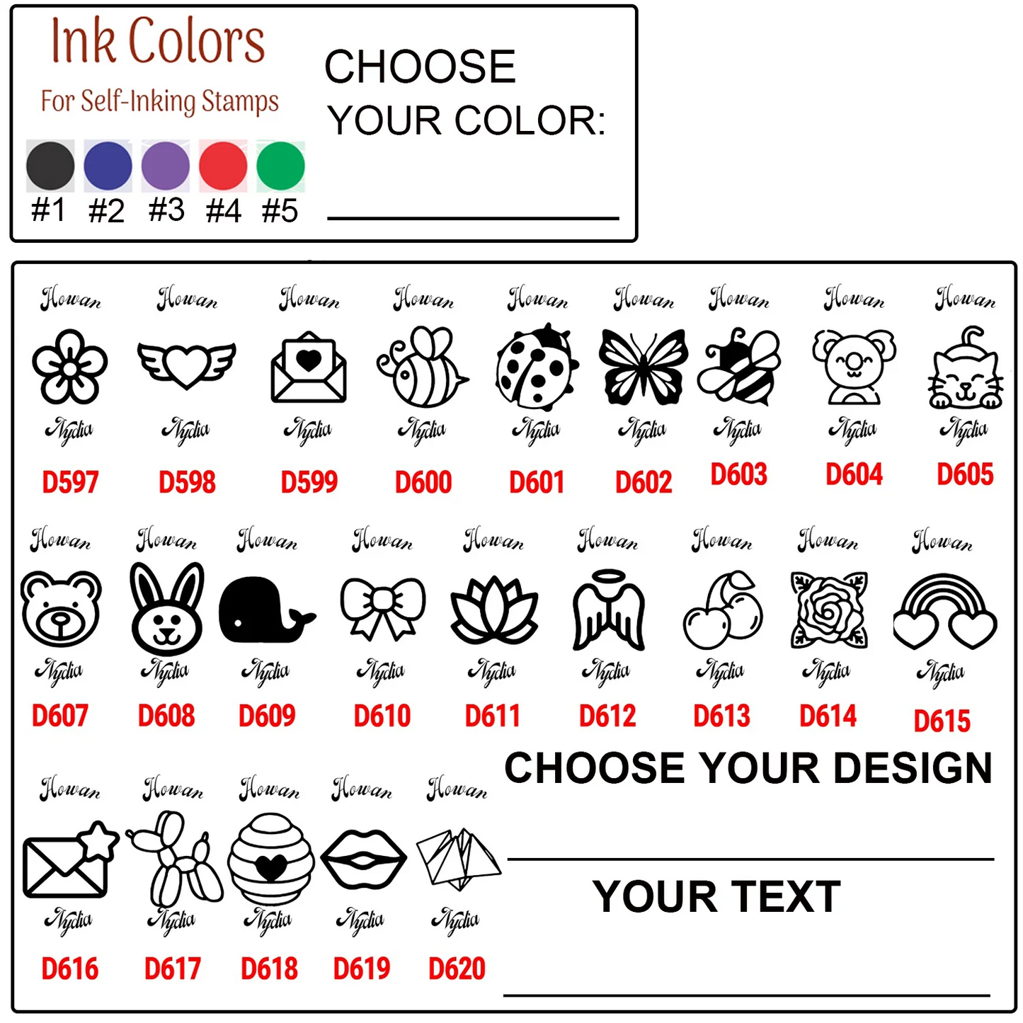 Custom Name Stamp with 24 Cute Designs-Personalized 25mm Self-Inking Stamp for Back-to-School, arty Favors,Gifts Durable Plastic