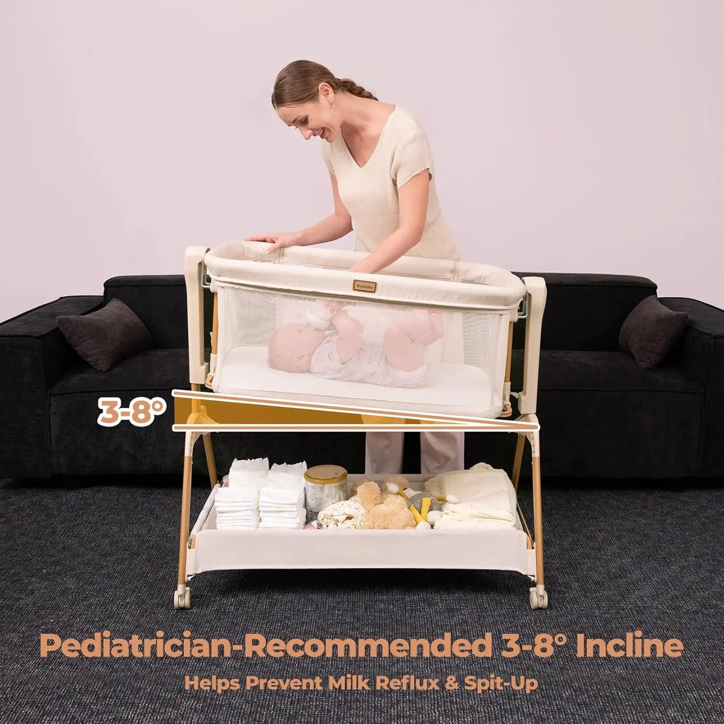 Ezebaby Baby Bassinet Bedside Sleeper: 3-in-1 Rocking Bassinet for Baby - Breathable Full-Mesh Crib with Mattress