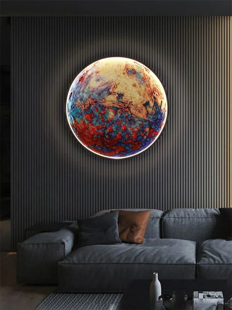 Nordic Designer Earth Mural LED Wall Lamps Living Room Bedroom Study Corridor Light Modern Courtyard Planet Art Decor Lighting