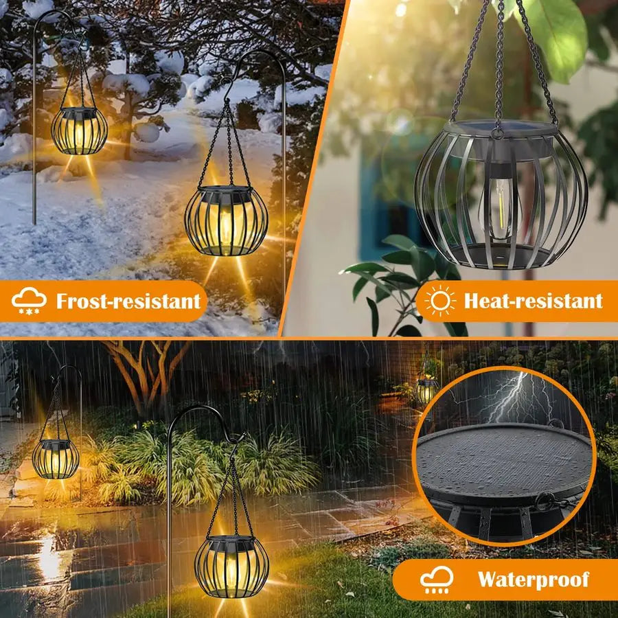 2 Pack 15 Solar Lights Outdoor Decorative Metal Solar Lanterns Outdoor Waterproof Hanging Lights for Outside Lanterns for Garden