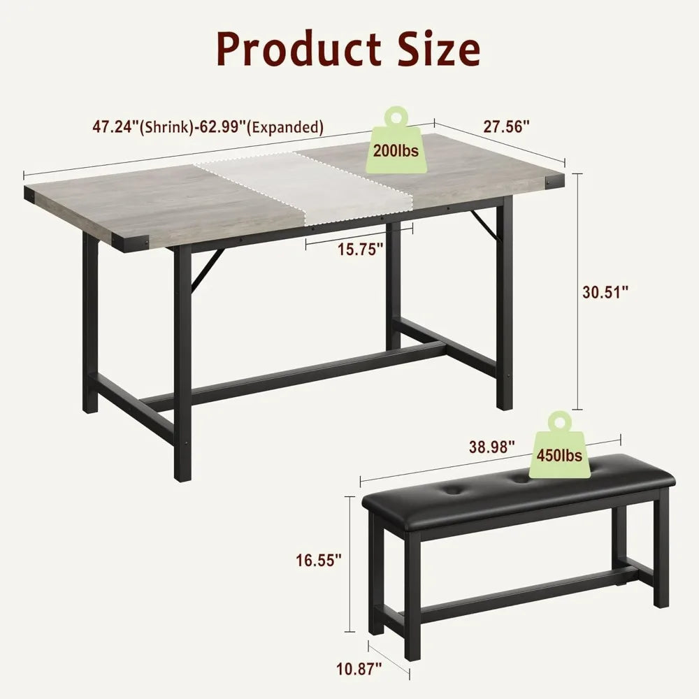 XMSJ Ideal House Expandable Dining Table Set With Benches