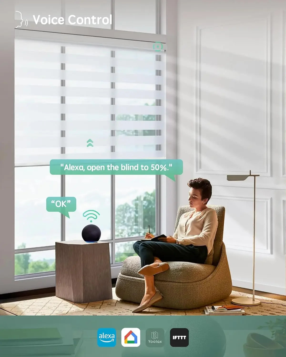 Motorized Blinds with Remote, Electric Zebra Blinds for Indoor Windows, Blackout Smart Blinds with Voice Control, Compatible