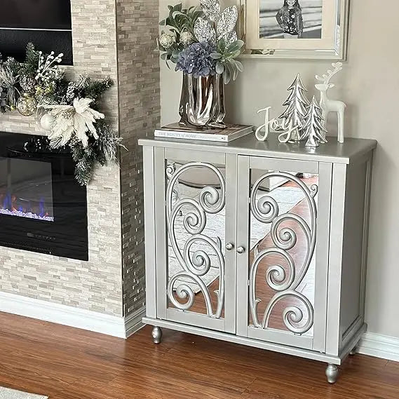 Accent Cabinet with Mirror Doors, Storage Cabinet for Corner, Entryway, Living Room