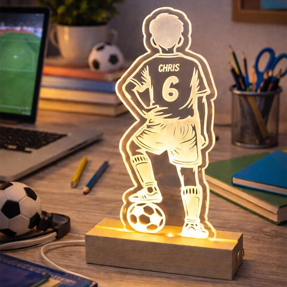 Personalized Football Acrylic Night Light Custom Name Number Jersey Sign Sports Fan Gift for Coach Player Bedroom Decor