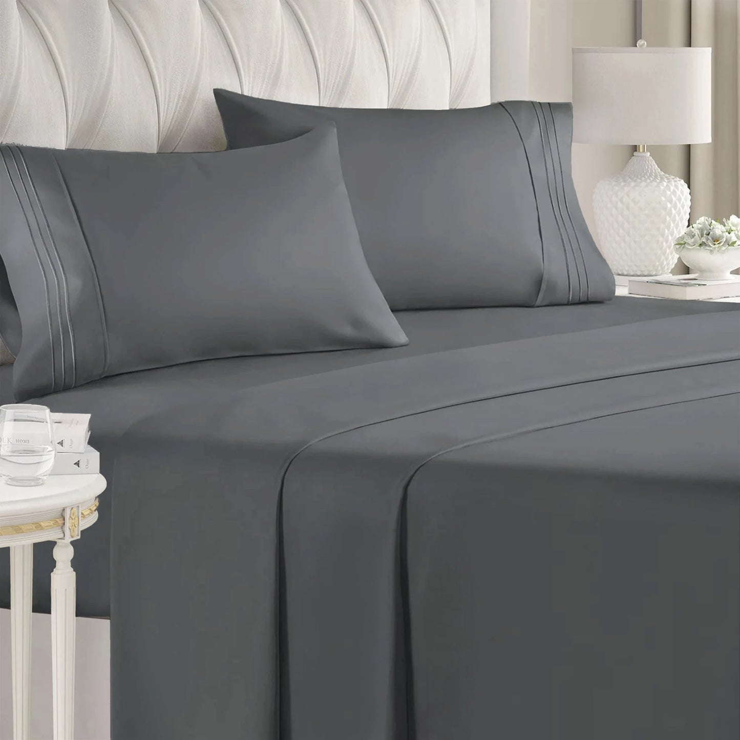 Battilo Double Bed Sheets 4Pieces Set Fitted Flat Sheet with Pillowscase Luxury Microfiber King Queen Full Twin Size Bedding Set