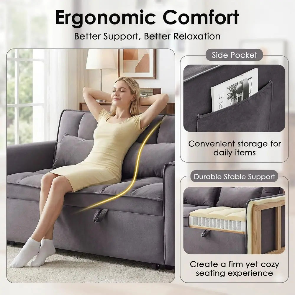 in 1 Convertible Sleeper Sofa Bed, 55 Pull Out Couches, Modern Loveseat Sleeper Sofa with Adjustable Reclining Backrest amp Sid