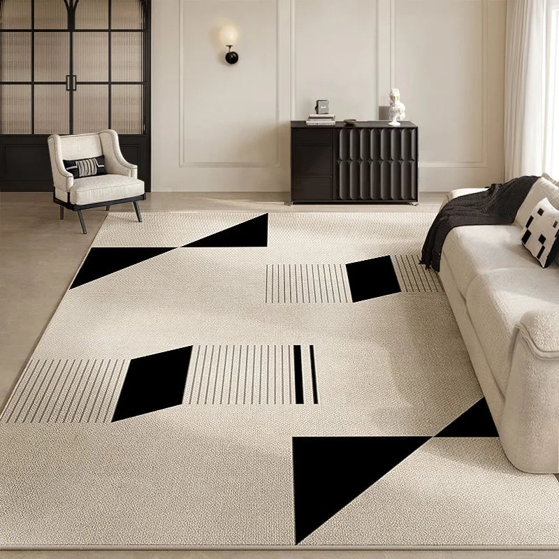 Black White Geometric Living Room Decorative Carpet Modern Minimalist Bedroom Carpets Line Art Study Room Rug Easy To Care Rugs