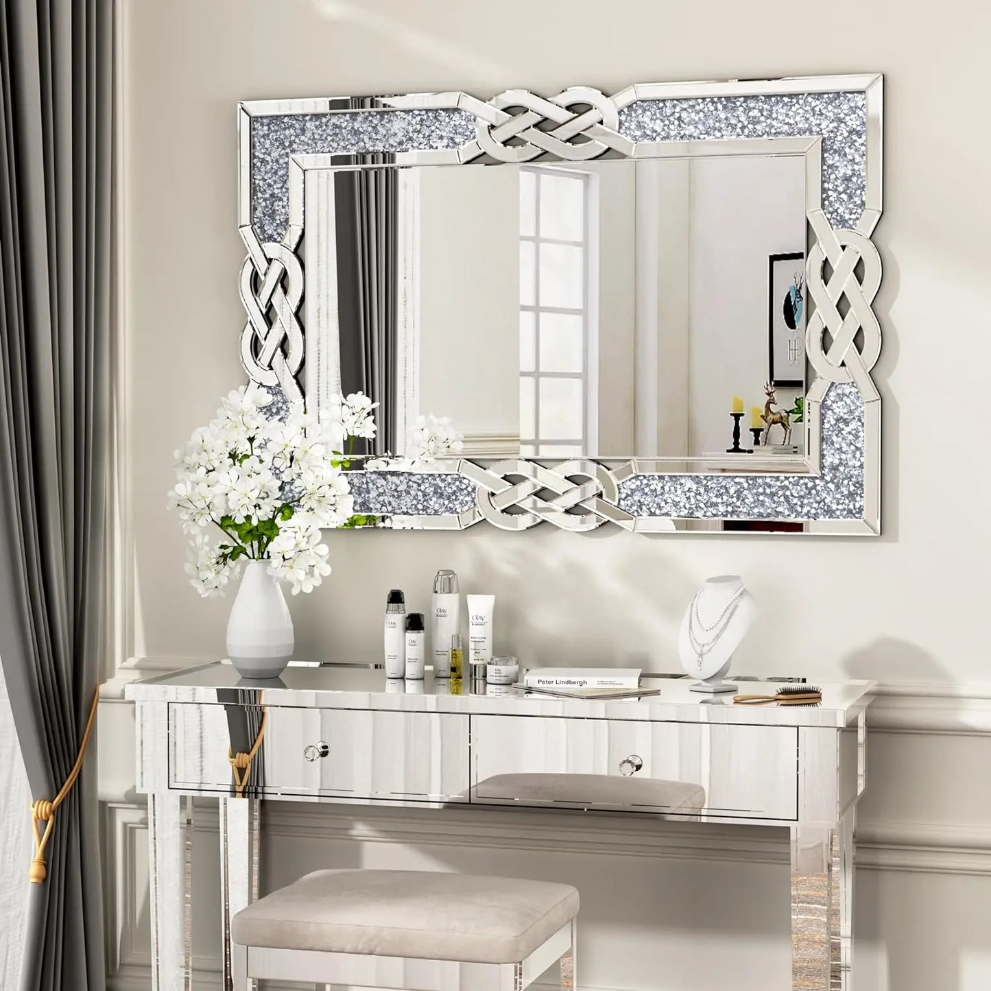 Crystal Crush Diamond Mirror Wall Hang Silver 90 100 120 cm