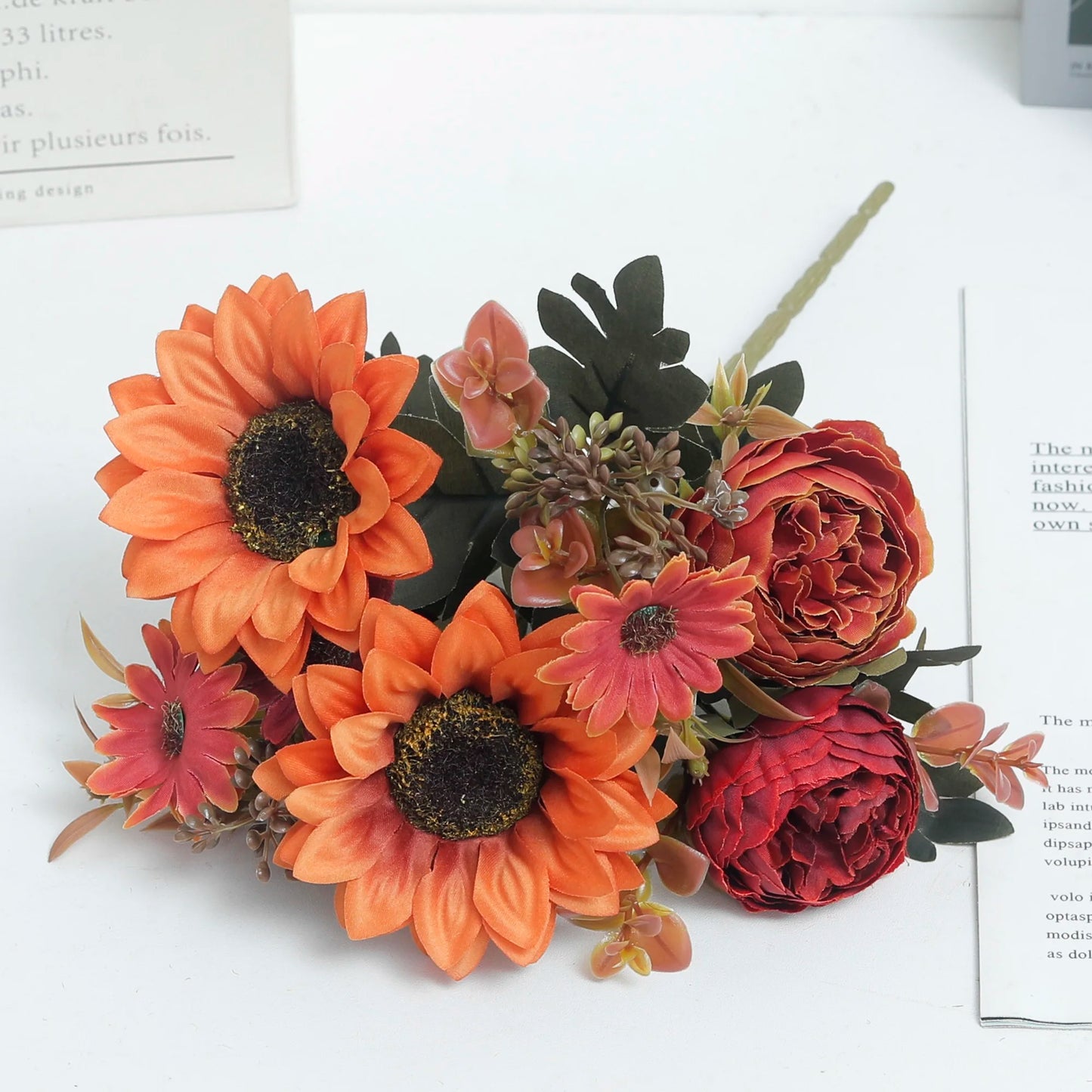 Autumn Sunflowers Peony Artificial Flowers Silk Bouquet Wedding Christmas Room Table Decoration For Vase Home DIY Fall Decor