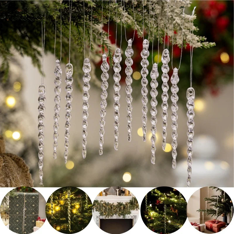 6/12PCS 10-20.5CM Christmas Simulation Ice Xmas Tree Hanging Ornament Fake Icicle New Year Christmas Decorations Navidad Gifts